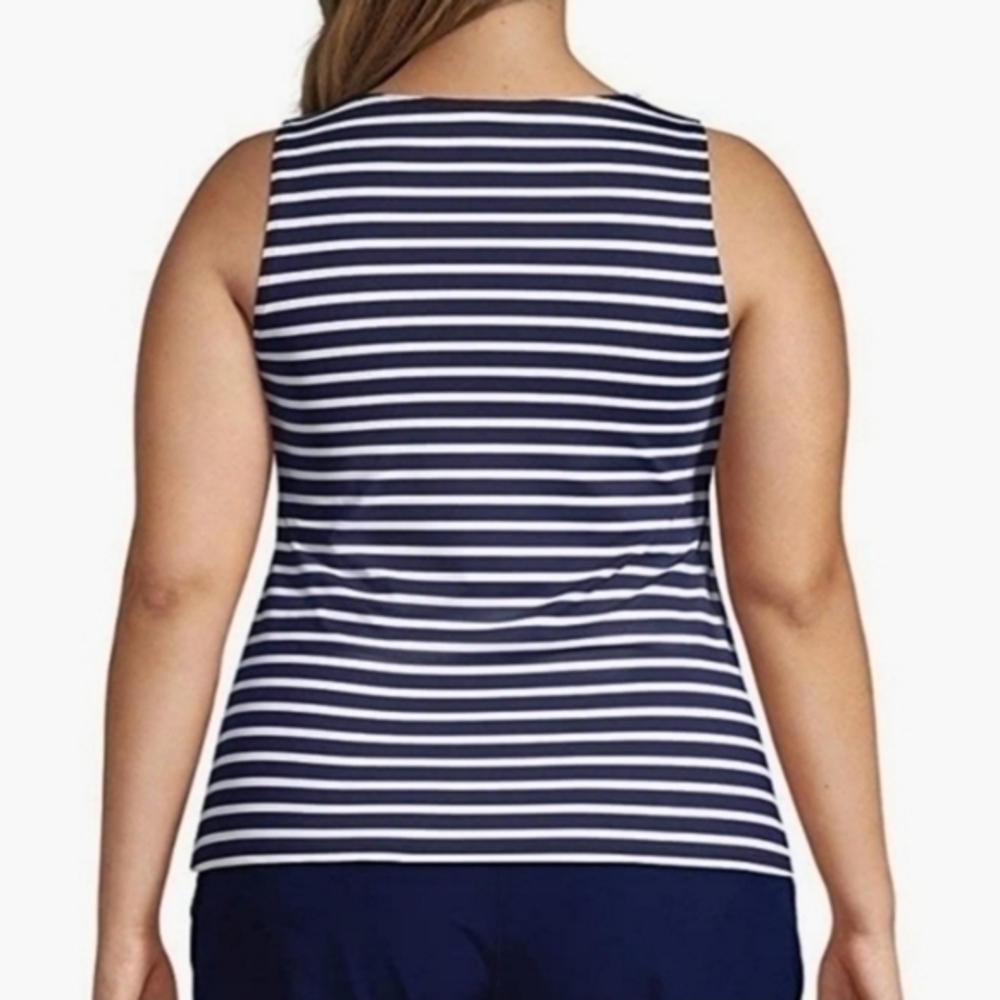 14DDD Lands' End Women's High Neck Navy & White Stripe‎ Tankini Swim Top - Picture 3 of 11